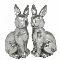 Deco rabbit sitting Easter decoration silver vintage H13cm 2pcs