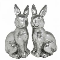 Product Decorative rabbit sitting Easter decoration silver vintage H13cm 2 pcs