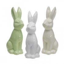 Rabbit Ceramic White, Cream, Green Easter Bunny Deco Figure H13cm 3pcs