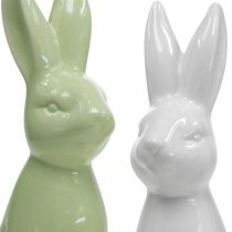 Porcelain Easter Bunny sitting white, cream, green H18cm 3pcs