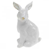 Easter bunny white-golden, spring decoration, ceramic figure white, golden H13cm 2pcs