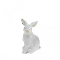 White ceramic rabbit, Easter decoration with golden decoration, spring decoration H7.5cm
