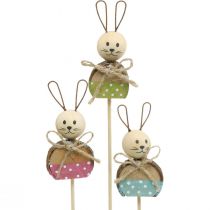 Bunny flower stick wood rust decoration Easter bunny on stick 8cm 9pcs