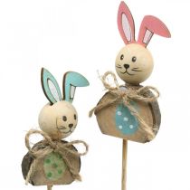 Wooden bunny decoration Colorful Easter decoration bunny on a stick flower plug 8cm 8pcs