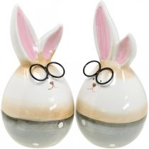 Ceramic Easter Bunny with glasses, Easter decoration pair of rabbits H19cm 2pcs
