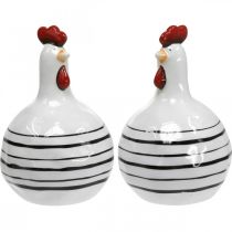 Decorative chicken black and white striped ceramic figure Easter H17cm 2pcs