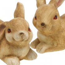 Easter bunny lying brown ceramic rabbit pair decorative figure 15.5cm 2pcs