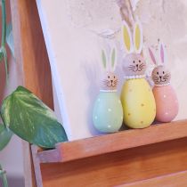 Product Decorative rabbit figures in pastel wood, Easter bunnies with pearl necklace, 14.5 x 5 cm, 3 pieces