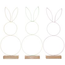 Product Rabbit Decoration Metal Wood Natural Yellow Mint Pink H28cm 3 Pcs