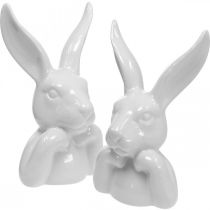 Deco rabbit ceramic white, rabbit bust Easter decoration H17cm 3pcs
