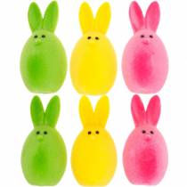Product Easter egg mix with ears, flocked bunny eggs, Easter decoration colorful 6 pieces