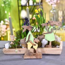 Product Bunny mother with child, Easter decoration, spring, Easter bunny made of wood, natural, green, yellow H22cm