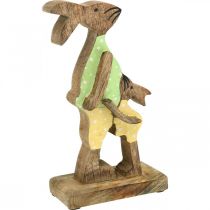 Product Easter bunny with child, spring decoration made of wood, rabbit father, Easter nature, green, yellow H22cm