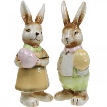 Deco Easter bunnies with egg, Easter decoration bunnies, ceramic, H24cm 2pcs