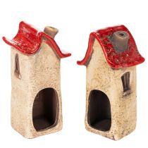 Product Ceramic house decoration with red roof, light-up house, 15cm, 2 pieces
