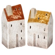 Product Ceramic house decoration with chimney, tealight house, autumn and winter, 13cm, 2 pieces