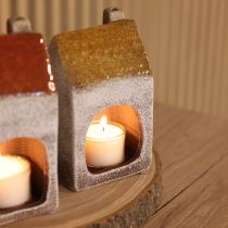 Product Ceramic house decoration with chimney, tealight house, autumn and winter, 13cm, 2 pieces