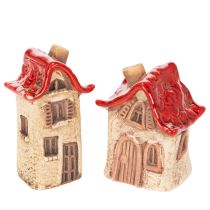 Product Ceramic House Decoration Set Small Houses with Red Roof 8cm 2pcs