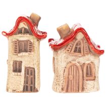Product Ceramic House Decoration Set Small Houses with Red Roof 8cm 2pcs