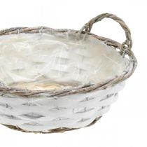 Basket for planting, decorative basket with handles round white H8.5cm Ø25cm