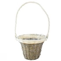 Product Wicker basket with handle, grey and white, Ø25 cm, H45 cm, decorative plant basket