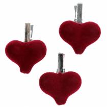 Decorative heart with clip red 3cm 8pcs