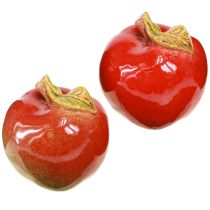 Product Autumn decoration ceramic apples table decoration red green H9cm 2 pcs