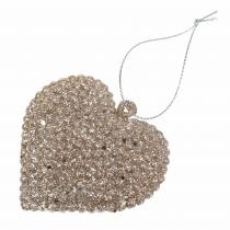Product Glitter heart to hang champagne 6cm x 6.5cm 12pcs