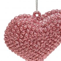 Heart pink to hang with mica 6.5cm x 6.5cm 12pcs