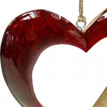 Heart made of wood, deco heart to hang, heart deco red H15cm