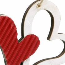 Product Wooden heart pendant red, white 8cm 24 pcs