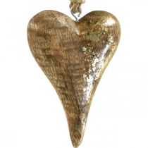 Wooden hearts with gold decor, mango wood, decorative pendants 10cm × 7cm 8pcs