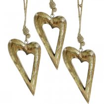 Deco heart, mango wood gold effect, wood decoration to hang 13.5cm × 7cm 4pcs
