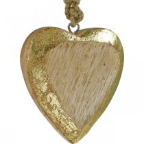 Hearts to hang, mango wood, wood decoration with gold effect 8.5cm × 8cm 6pcs