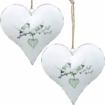 Decoration hanger heart with bird motif, heart decoration for Valentine&#39;s Day, metal pendant heart shape 4pcs