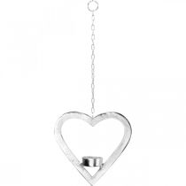 Product Tealight holder in the heart, candle decoration to hang, wedding, Advent decoration made of metal silver H17.5cm