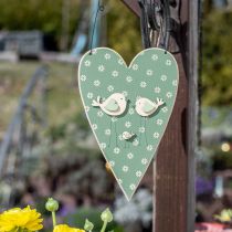 Heart to hang, wooden decoration with birds, door decoration, spring green, yellow H22cm set of 3