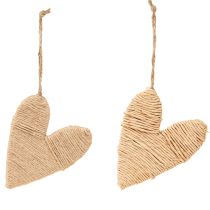 Product Hearts for hanging hemp and raffia decoration natural H10.5cm 8 pcs