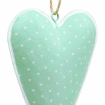 Heart hanger metal green, white dotted H11cm 6pcs