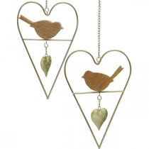 Decorative hearts for hanging metal with bird wood 12×18cm 2pcs