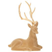 Product Decorative figurine of a reclining deer with antlers, flocked decoration, 58cm