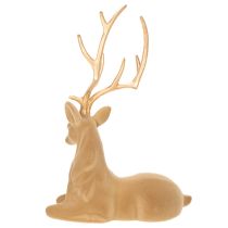 Product Decorative figurine of a reclining deer with antlers, flocked decoration, 58cm