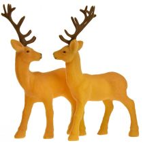 Product Deer deco reindeer yellow brown flocked H20.5cm set of 2