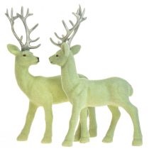 Product Deer Decoration Reindeer Green Grey Calf Flocked 20cm Set of 2