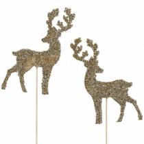 Product Deco plug deer glitter gold sorted 8/10cm 18pcs