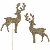 Product Decorative plug deer glitter gold assorted 8/10cm 18 pcs