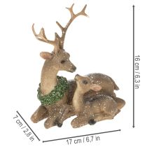 Product Decorative figurine of a deer family with snow as winter decoration, 17cm