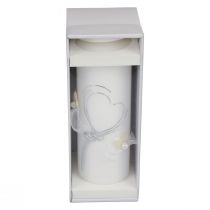 Product Festive wedding candle with a stylish heart design, silver embellishments and organza ribbon – ideal for weddings and silver wedding anniversaries, 240/80mm