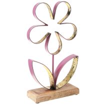 Product Wood Metal Decoration Flower on Base Old Pink Gold H35cm