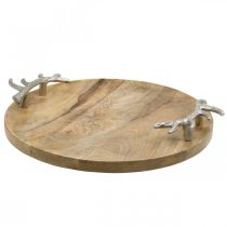 Wooden tray round with antler handle decorative tray rustic Ø39cm